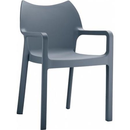 FINEFABRICS Diva Resin Outdoor Dining Arm Chair  Dark Gray - Set of 2, 4PK FI214004